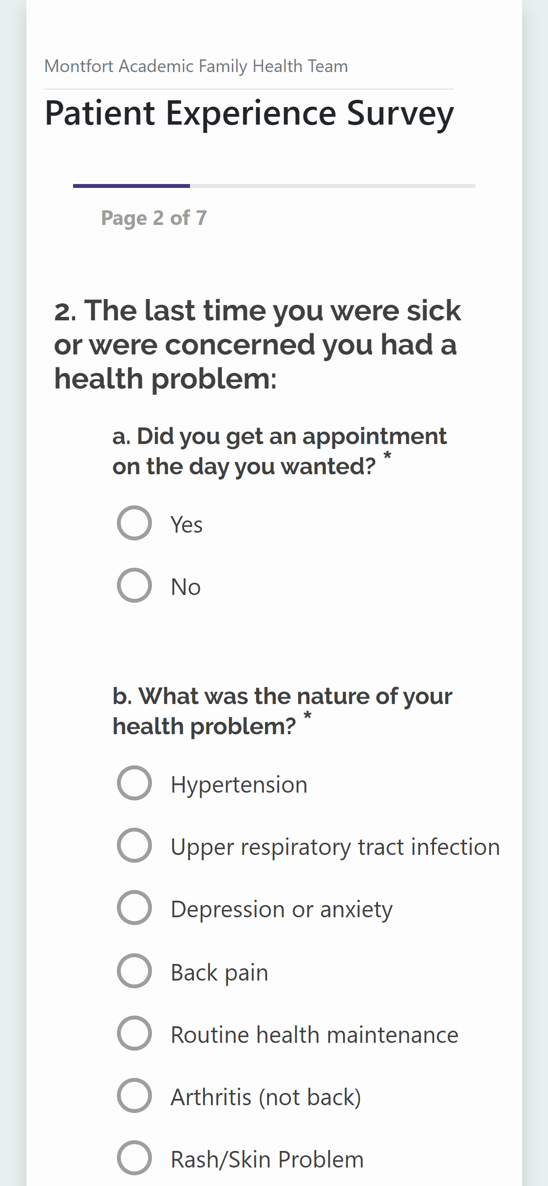 Screen capture of new survey layout.